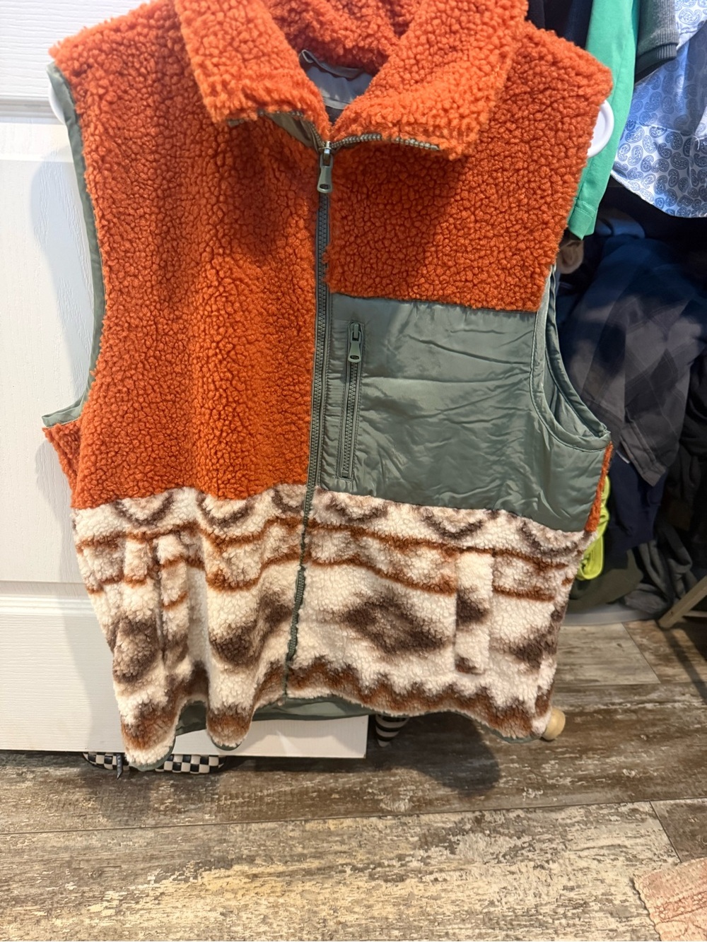 Orange Sherpa Colorblock Vest